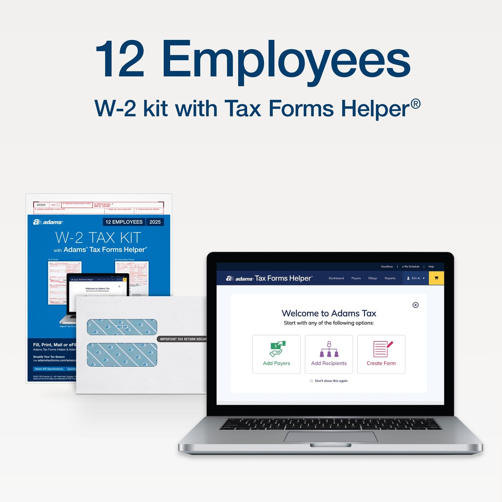 Adams W-2 Forms 2025, 6-Part Kit for 12 Recipients, Includes 12 Envelopes, 3…
