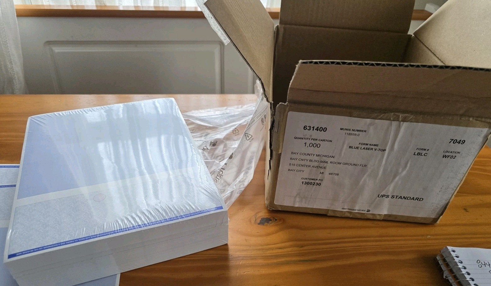 🔥 500 Tyler Tech MUNIS Blank Check Stock Paper – Check on Top – Blue Marble