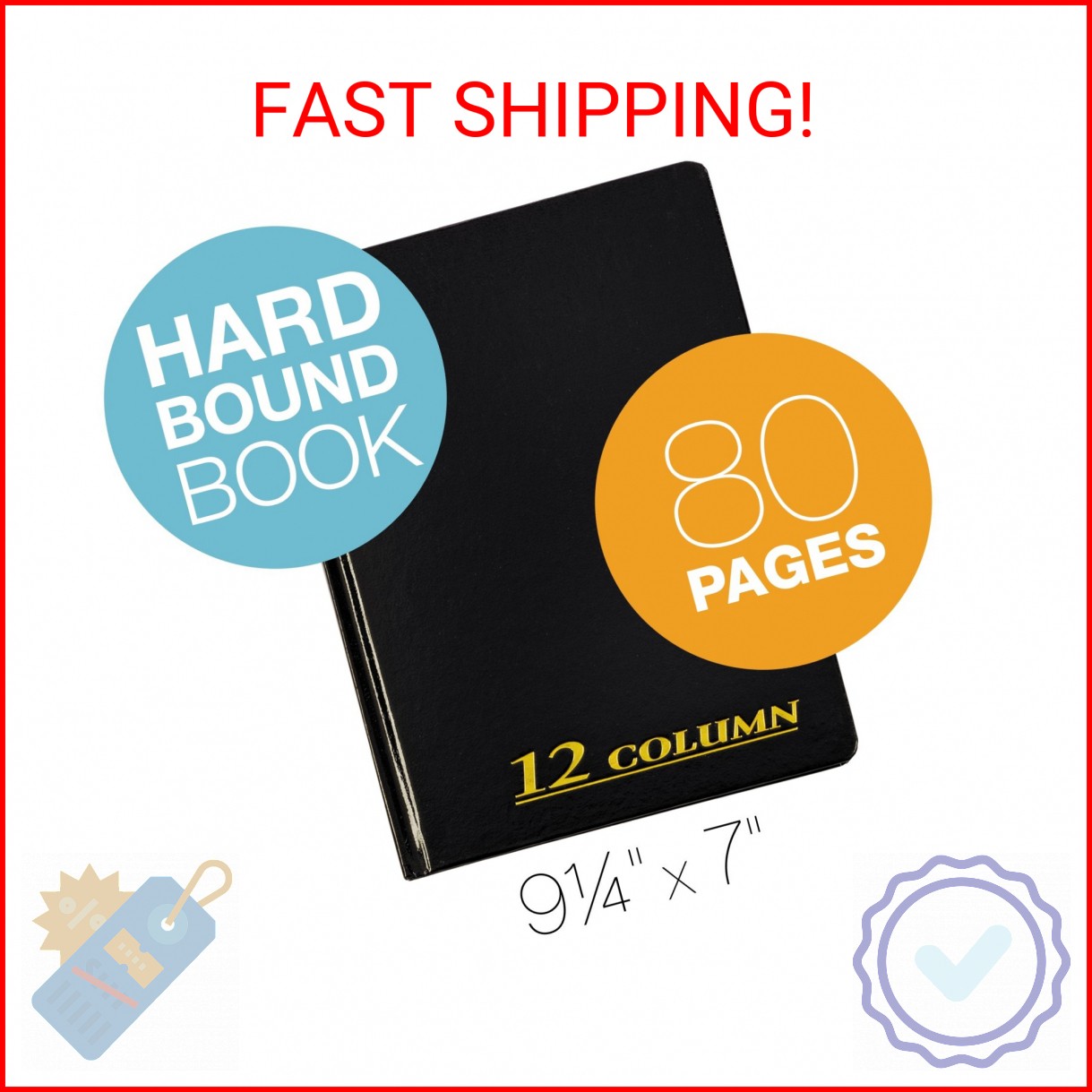 Adams Account Book, 7 x 9.25 Inches, Black, 12-Columns, 80 Pages (ARB8012M)