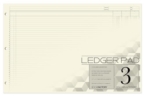 Large 3-Column Accounting Ledger Pad – 17″x11″, 50 Pages, Landscape Format