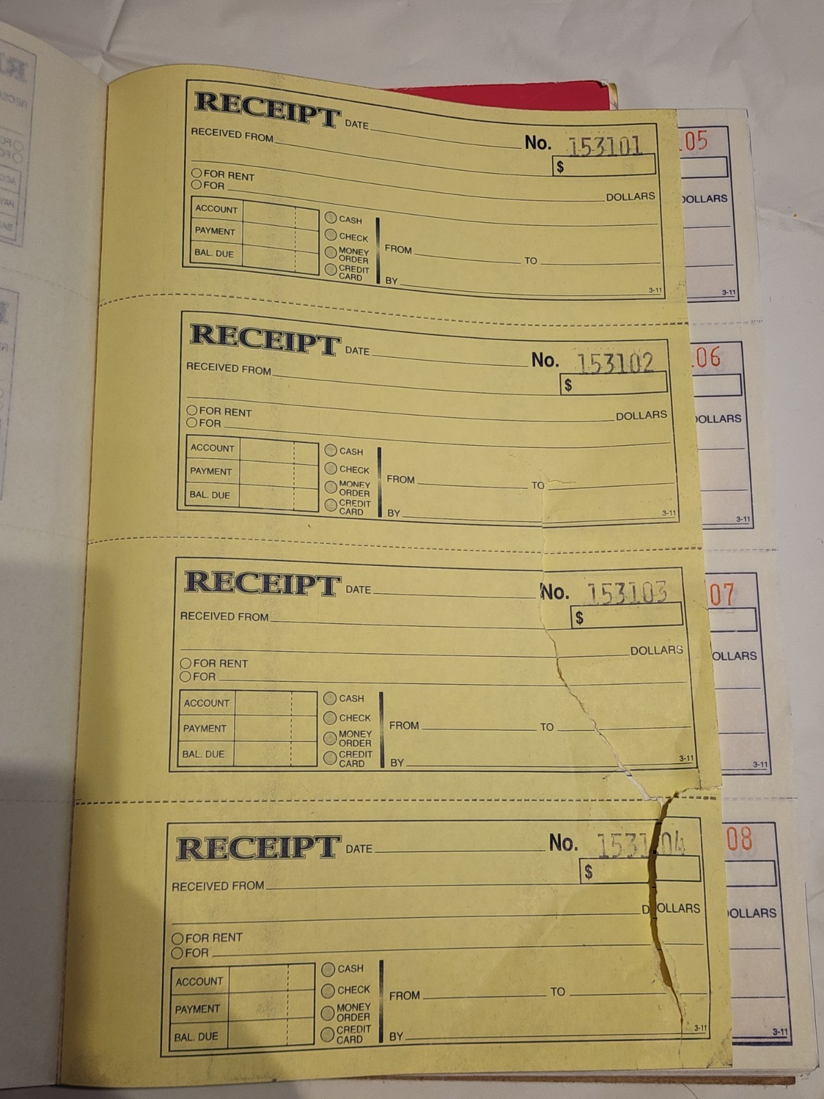 Set of 3-Adams SC1182 Receipts Book 2-Part Money Rent 200 Sets 7 5/8 x 11 Inches