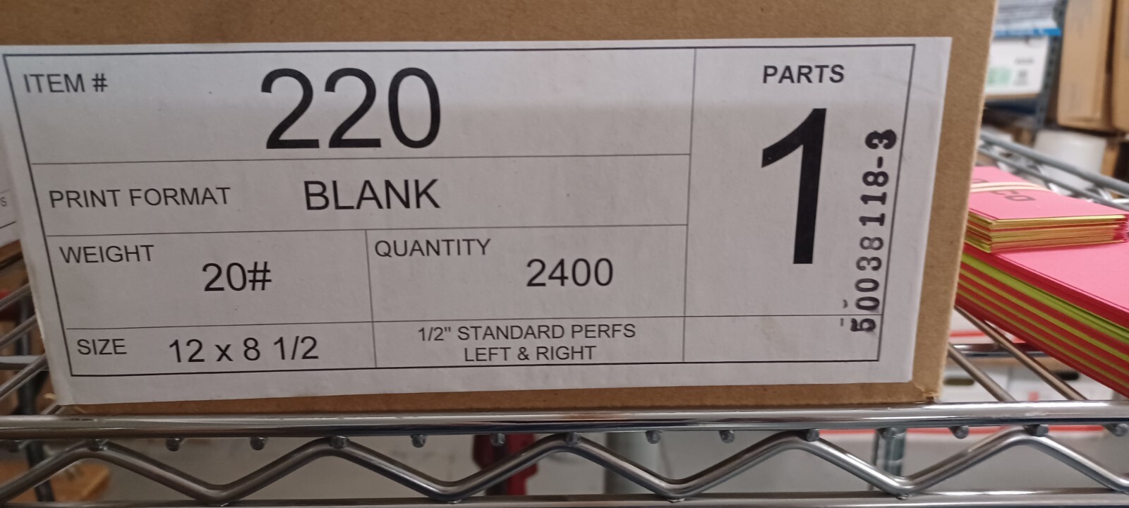 220 1-Part 1/2″ Blank Standard Perf Paper, 2400 Qty, 12×18 1/2