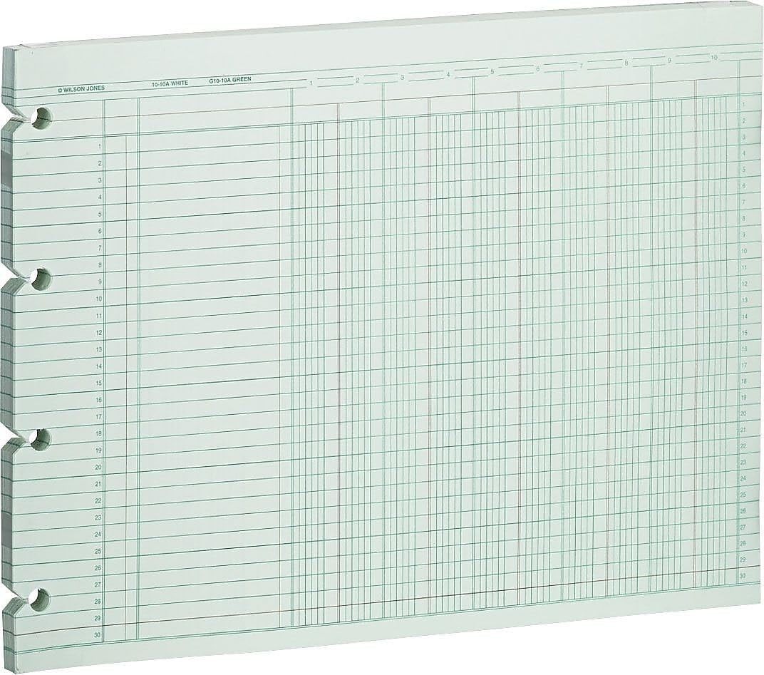 G1010 Accounting Sheets, 10 Column, 9-1/4 x 11-7/8, Green Pack of 100 Loose S…