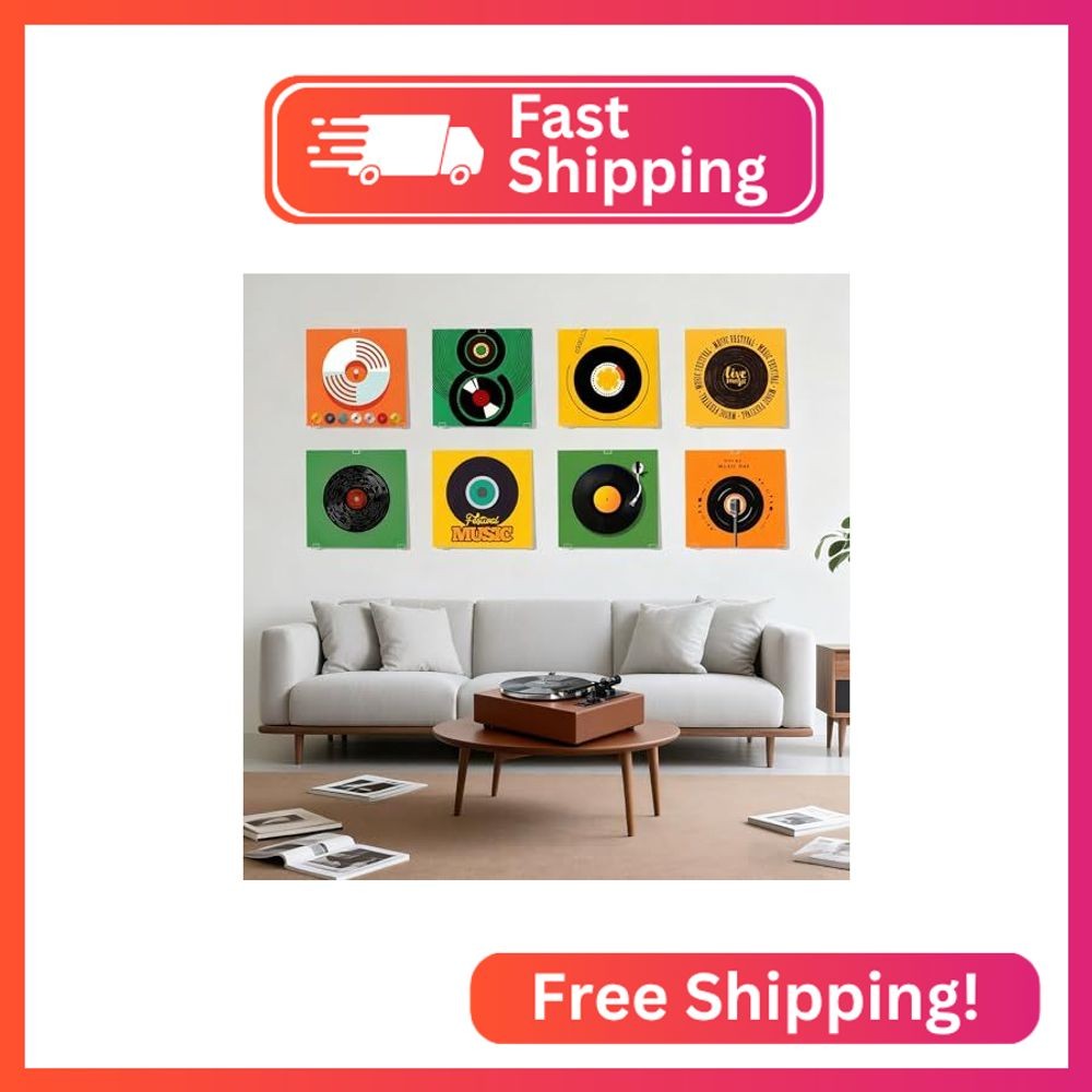 Kalami 18 Pcs Vinyl Record Shelf Wall Mount Self Adhesive, Clear Acrylic Record