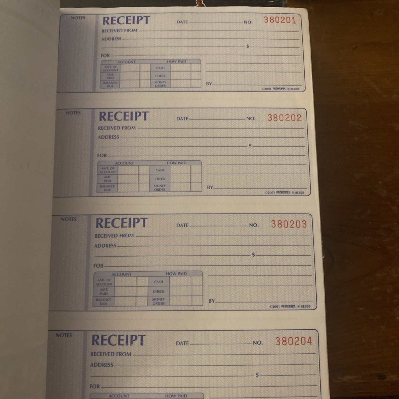 Rediform Money Receipt Book Carbonless Triplicate 100 Sets/Book 8L808
