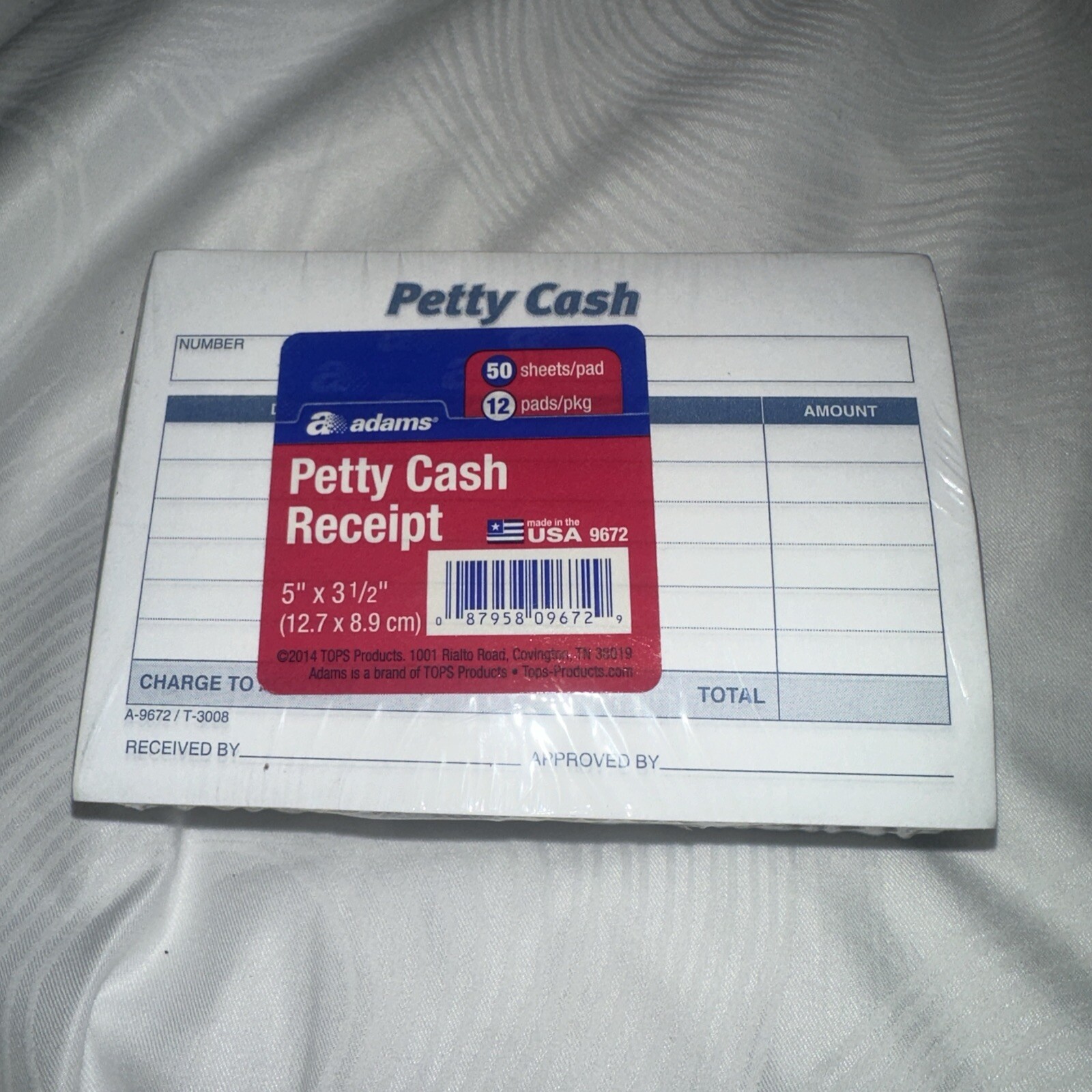 Adams Petty Cash Receipt Pad, 5 x 3-1/2 Inches, 50 Sheets per Pad,Pack of 12 new