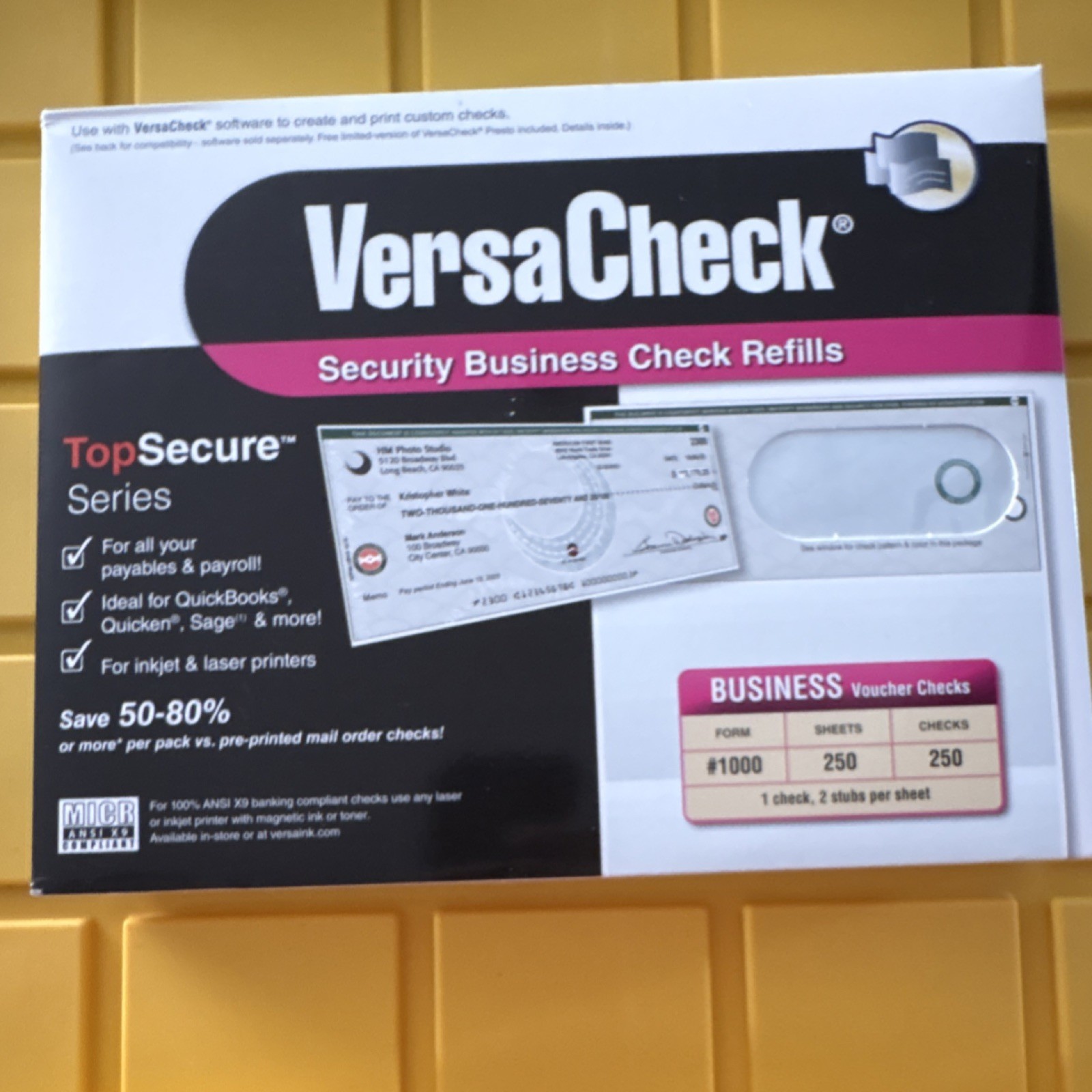 VersaCheck TopSecure Series Business Voucher Checks #1000 250 Sheets