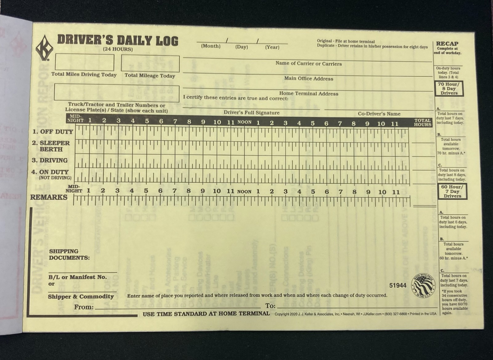 J.J. Keller & Associates, Inc. ELD BACKUP LOGS & INSPECTION REPORTS- 1 Pack