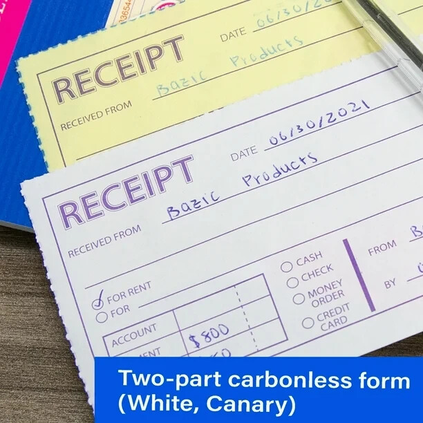 2 PACK BAZIC Cash Receipt Book, 50 Sets 7 1/2″x2 3/4″ 2-Part Carbonless