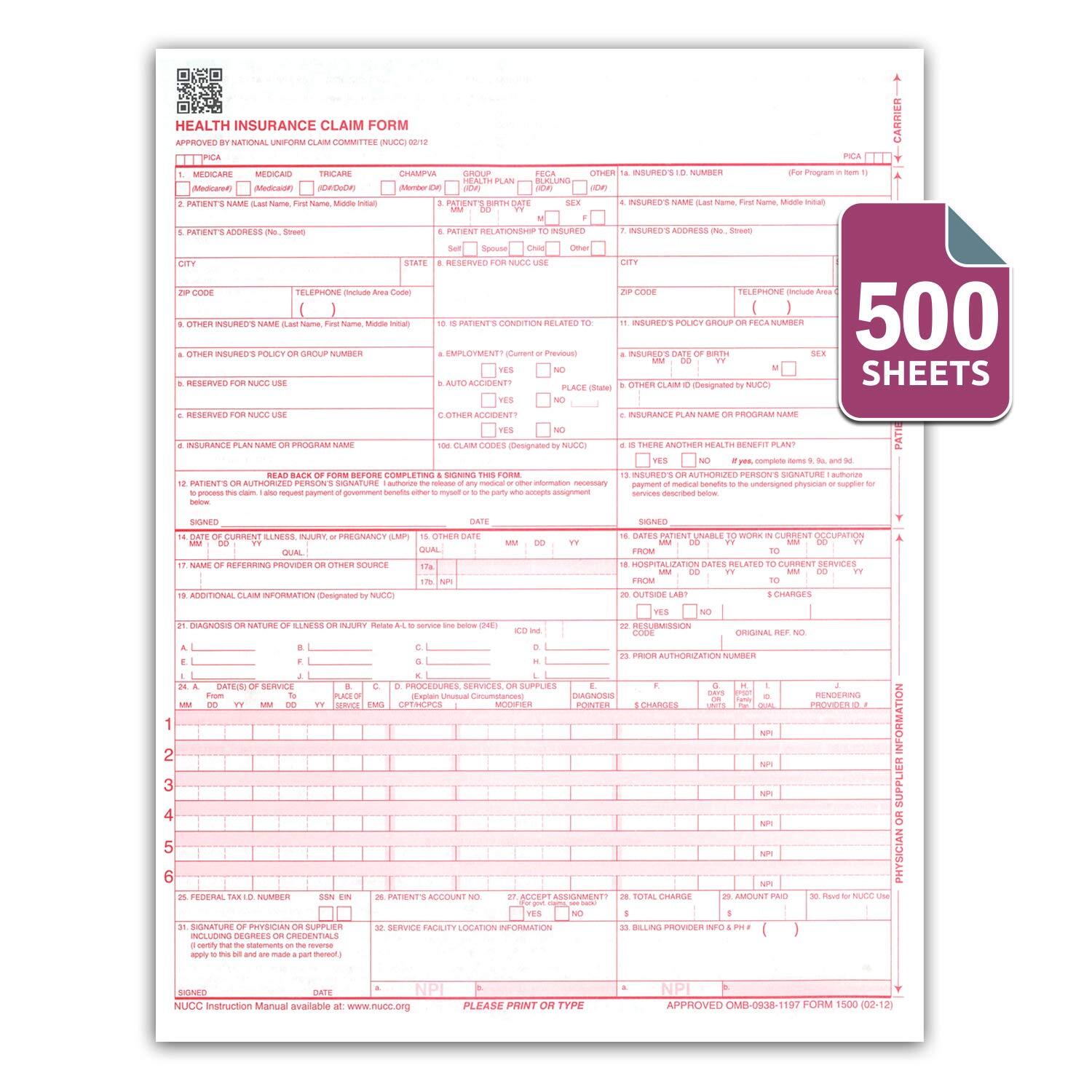 New CMS 1500 Claim Forms – HCFA Version 02/12 500 per Ream