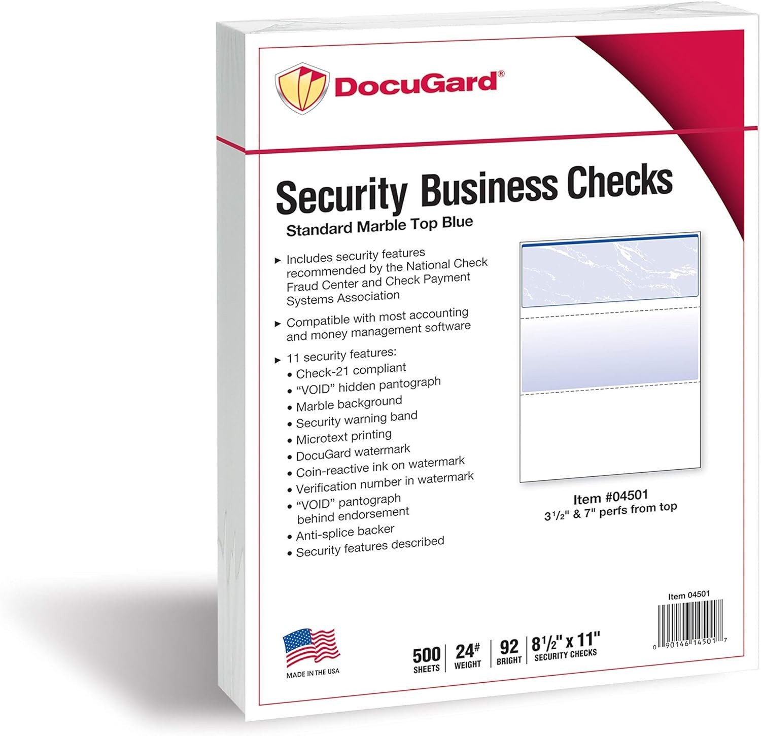 Uncoated Blue Marble High Security Checks – 11 Anti-Fraud Features, 500 Sheets