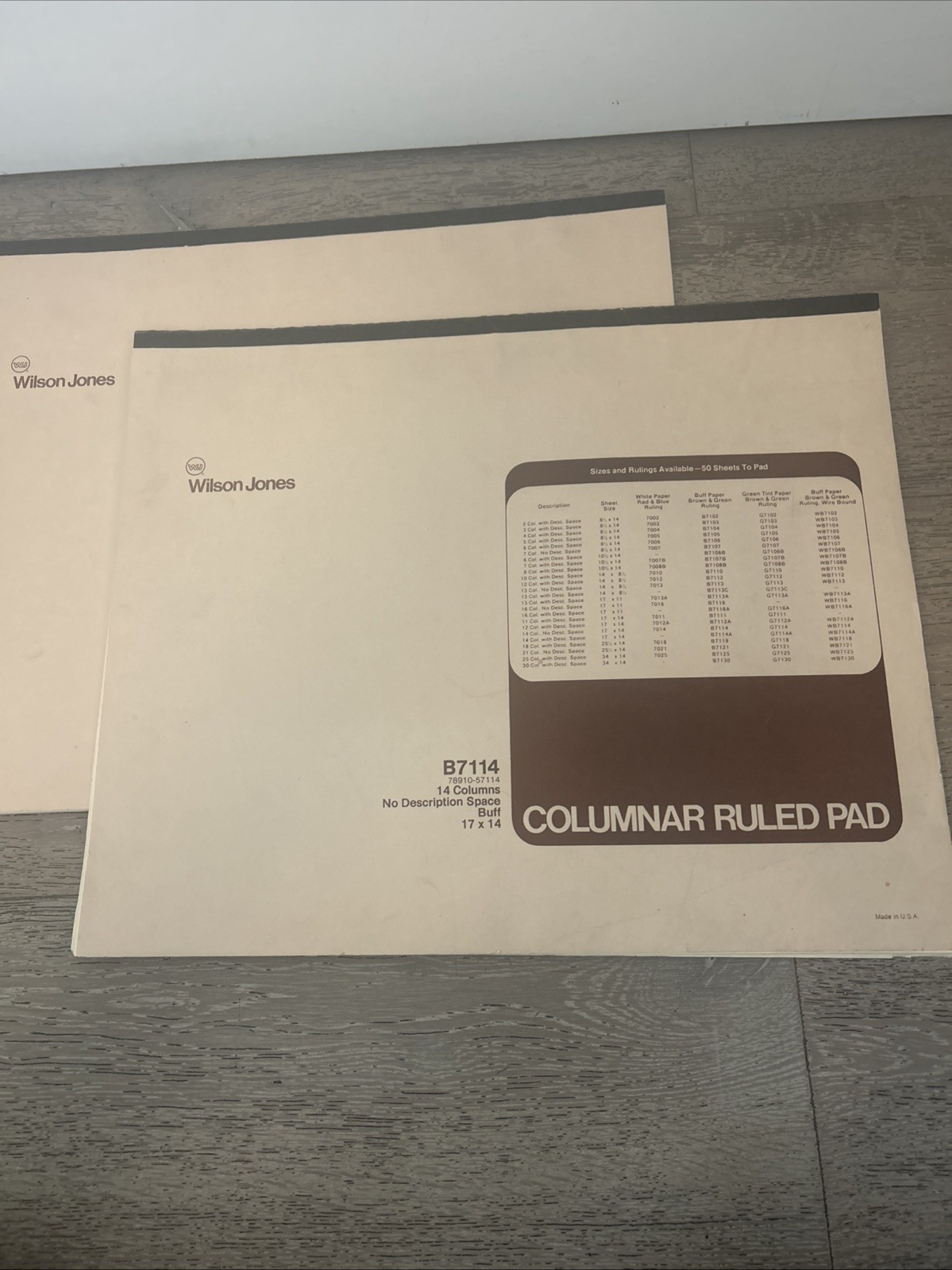 2 NOS Wilson Jones Columnar Ruled Pad B7114- 14 Columns Accounting Ledger