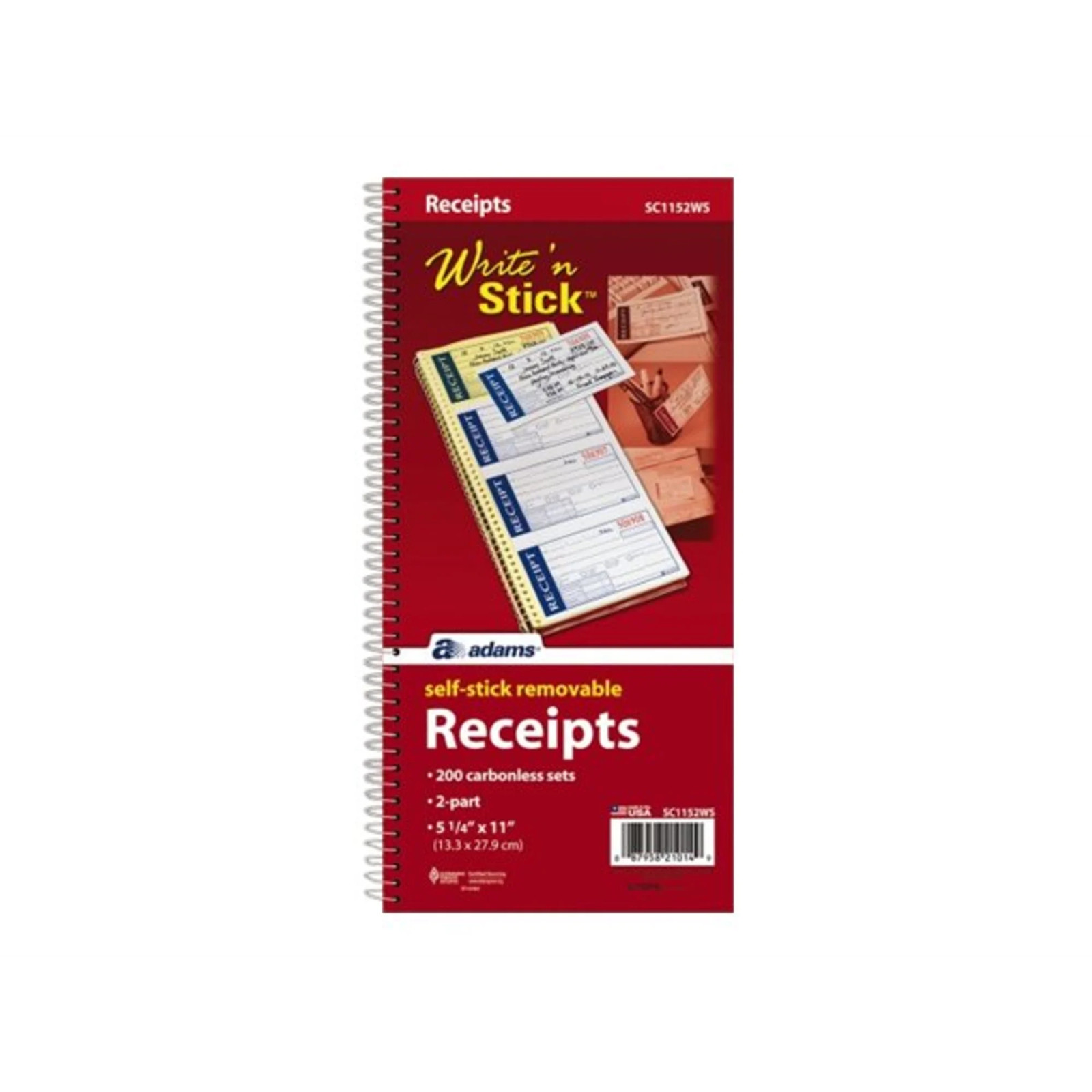 Adams Write N’ Stick Receipt Book, 5 1/4″ x 11″, 2-Part, Book Of 200 Sets