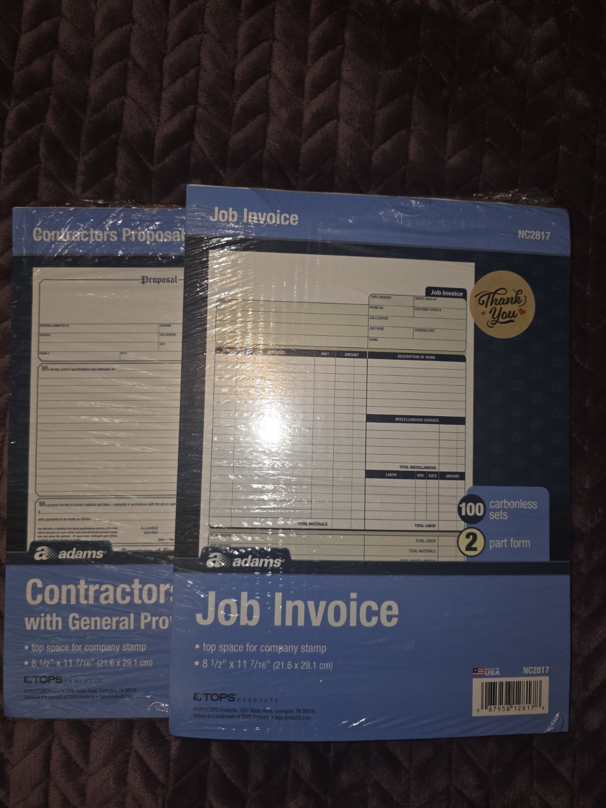 Adams Contractor Forms Lot Job Invoice 100 Sets & Contractors Proposal 50 Sets