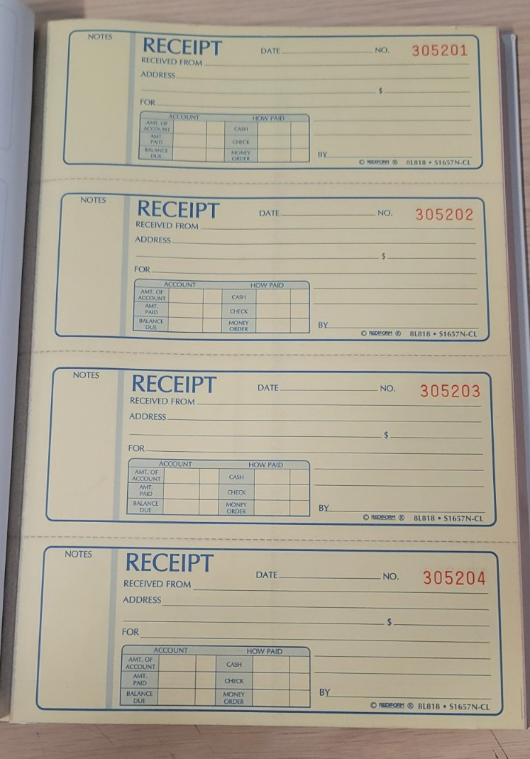Rediform HARDBOUND Money Receipt Book, Triplicate, 200 Sets/Book -8L818