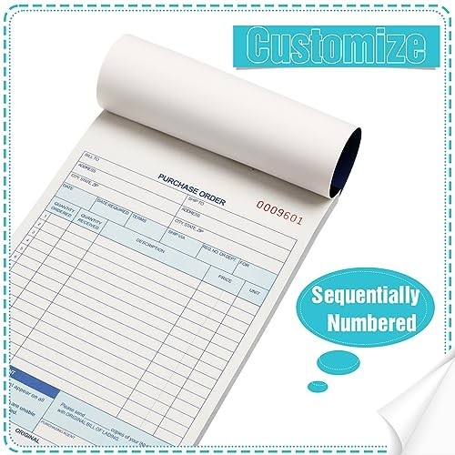 10 Pack Carbonless Purchase Order Forms – 3 Part Books for Small Business, 50 Se
