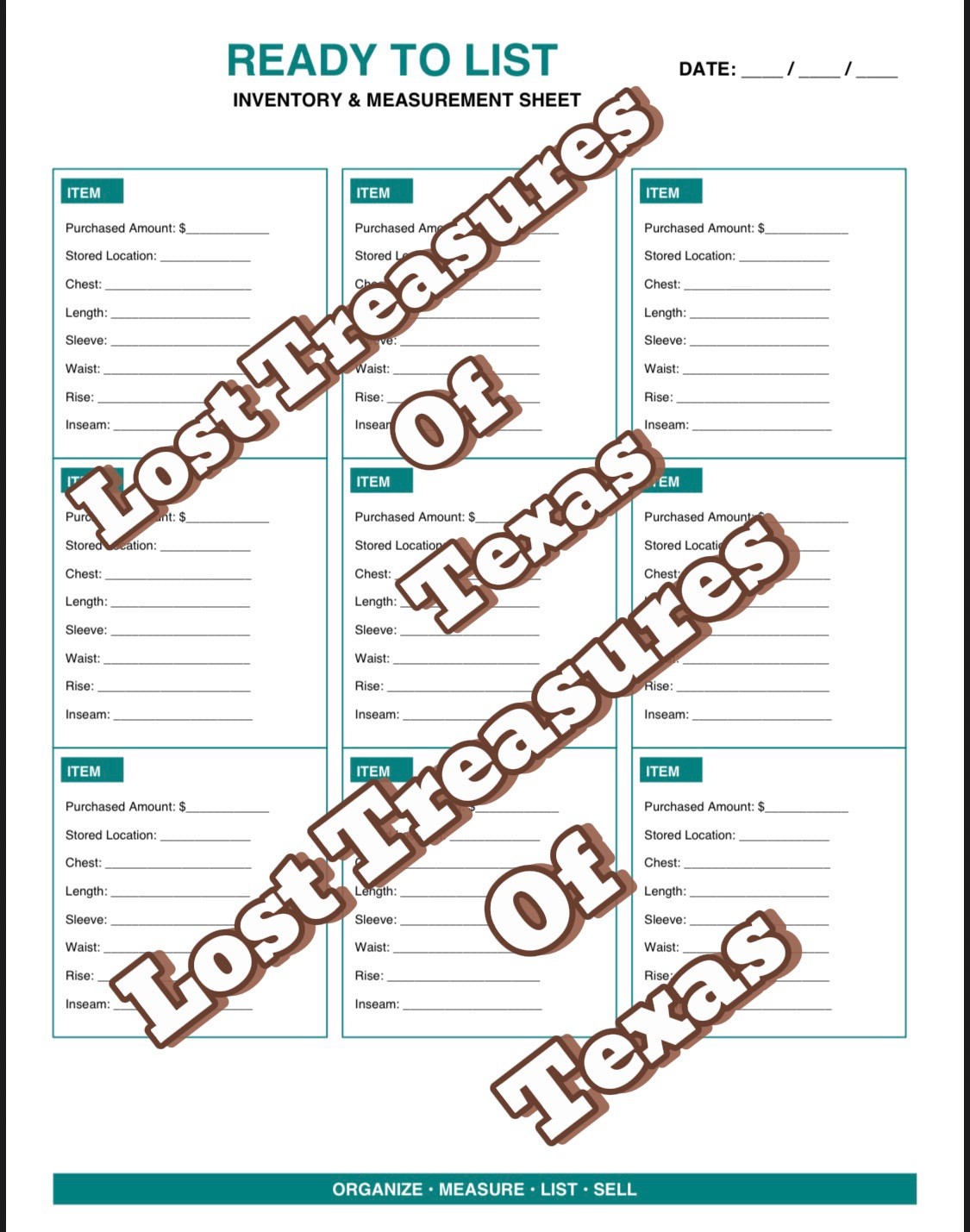 EBAY Reseller LISTING FORM Clothing MEASUREMENTS Inventory No Logo – DIGITAL