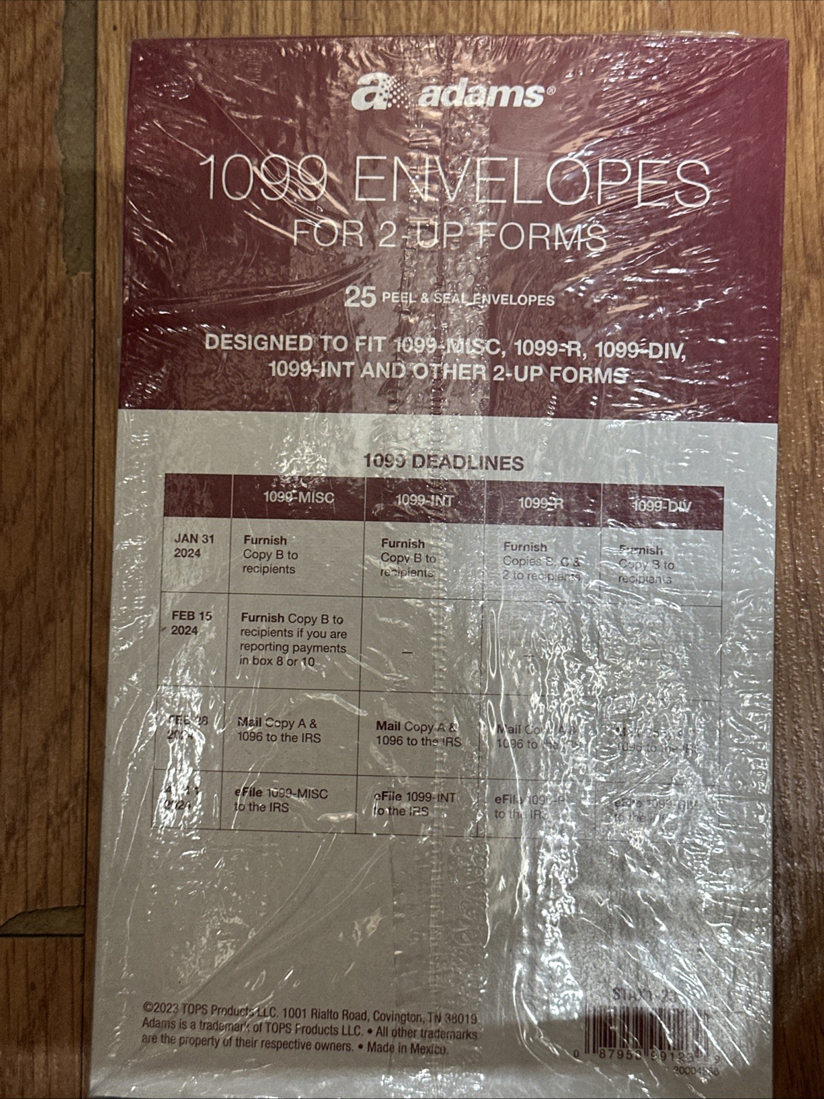 25 Count Pack Adams 1099 MISC 1099 R 1099 DIV 1099 INT Peel & Seal Envelopes