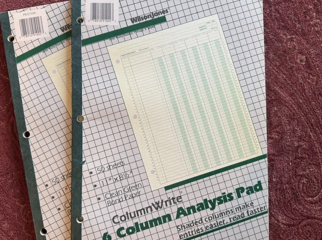 Wilson Jones Columnar Pad 50 Sheets 6 columns 11×8.5″ 3 Punched Accounting Bk