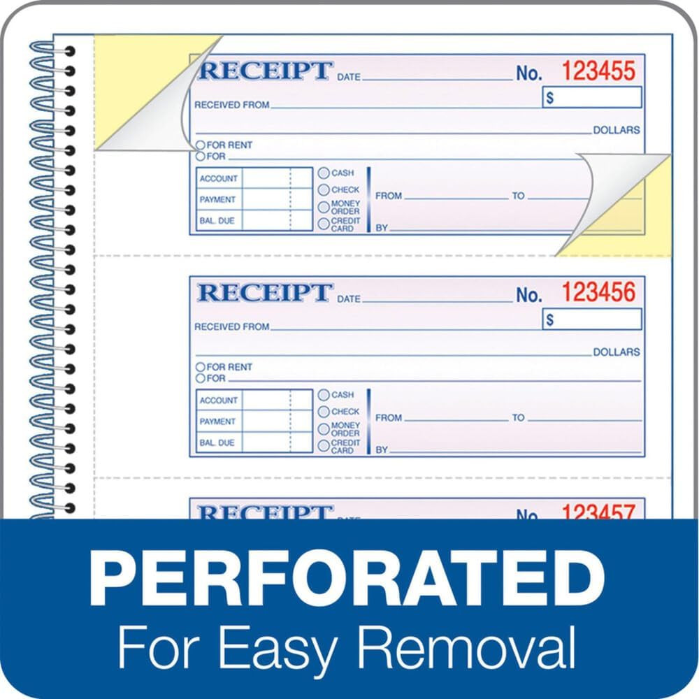 SC1182PK Money Receipt Book,Spiral,2-Part,7-5/8-Inch X11-Inch,1000/Pk,We/Ca