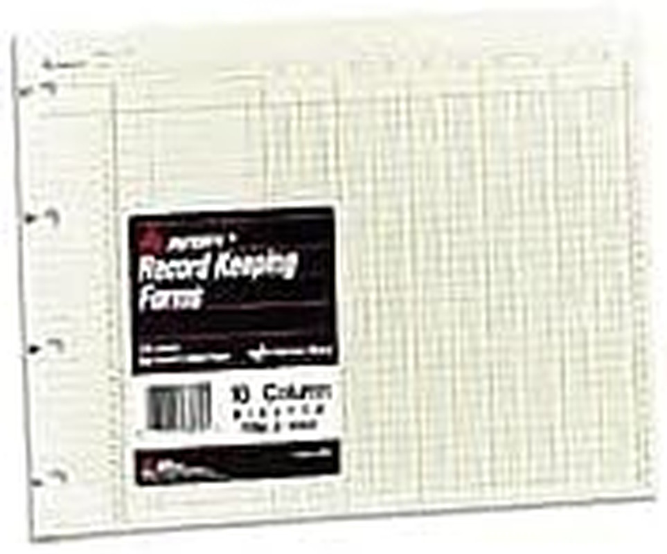 Accounting Sheets, 10 Column, 9-1/4 x 11-7/8, 100 Loose Sheets/Pack, Green