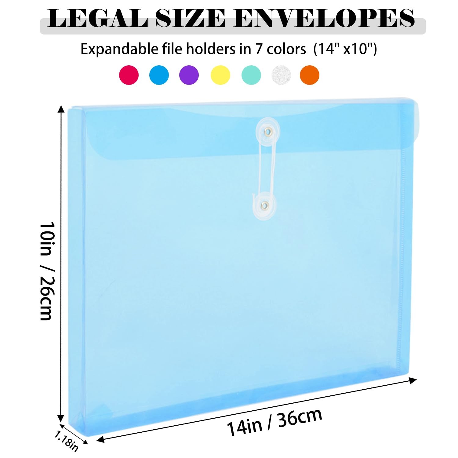 Legal Size Plastic Envelopes with String Tie Closure, 1-1/4″ Multicolor