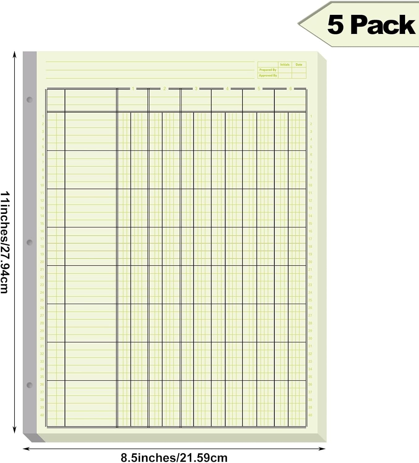 Zhanmai 5 Pack 250 Sheets Analysis Columnar Books 3 8.5 x 11", Green