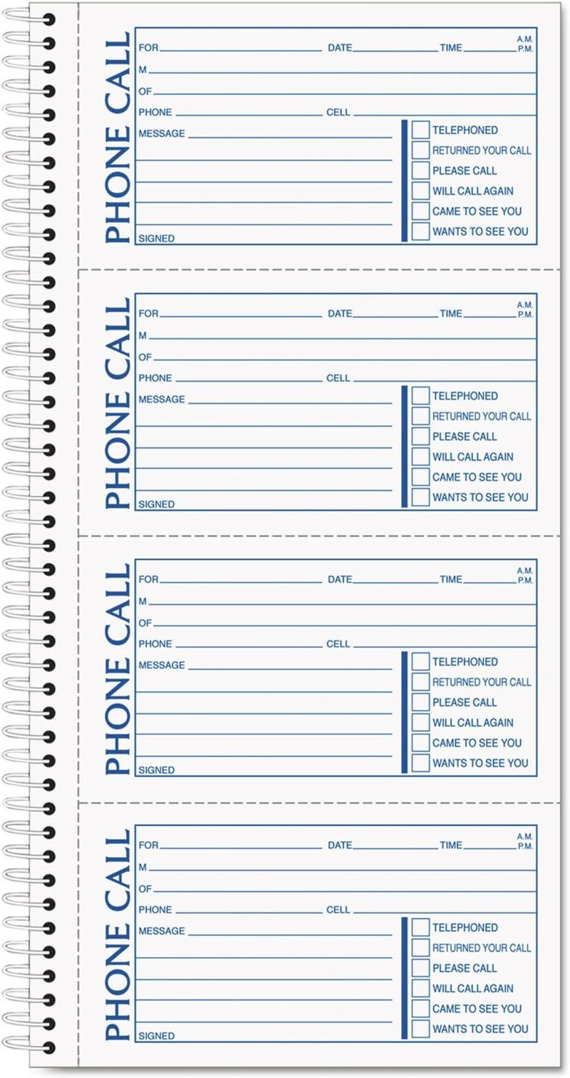 Phone Message Book, Carbonless Duplicate, 4 Messages per Page, 2 Set per Book (4