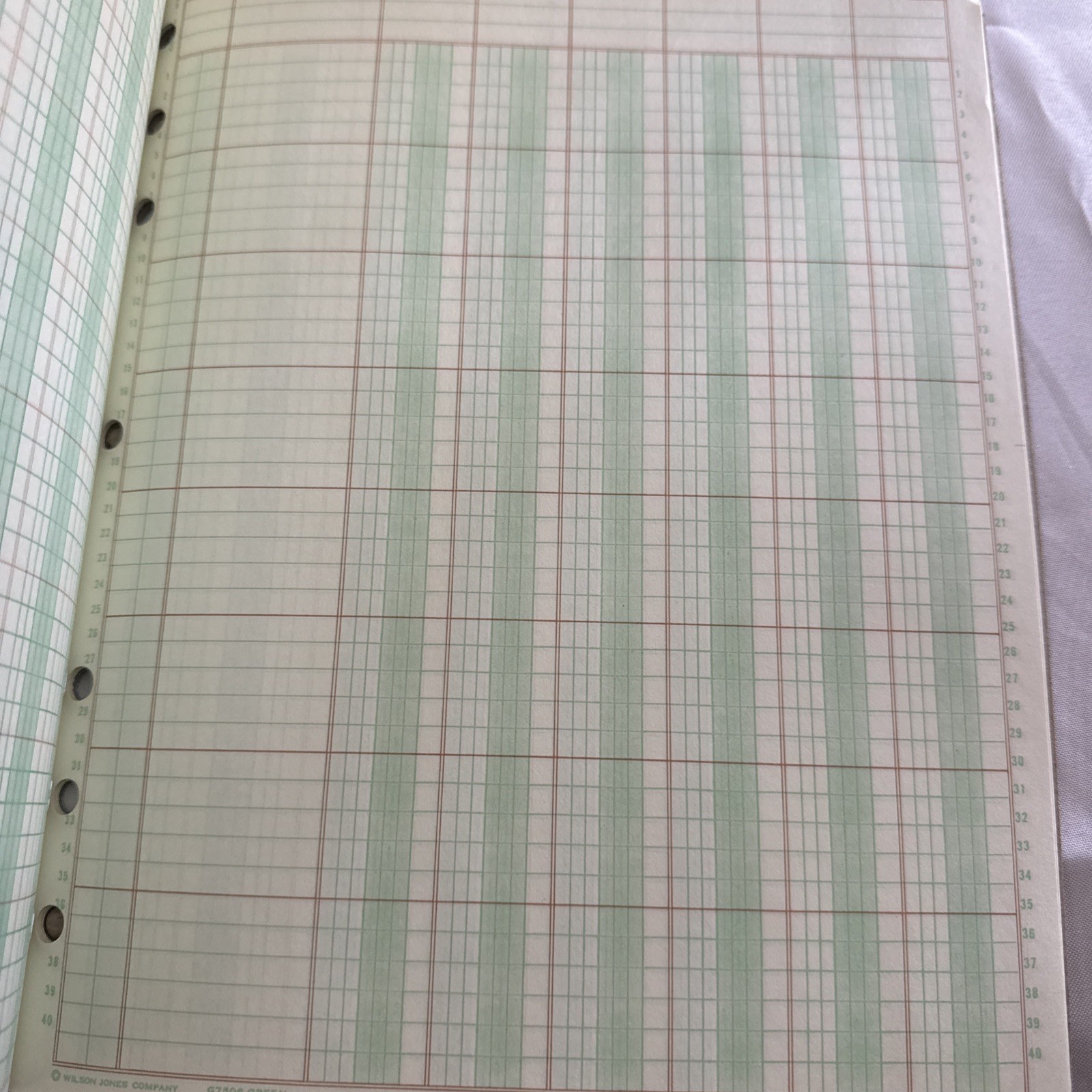 VTG 1967 Wilson Jones Column Write Columnar Pad 6 Columns 11×8 1/2″ Green G7506