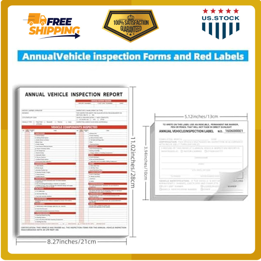 Annual Vehicle Inspection Report Form and Label 25 Pack 3 Layer Inspection Forms