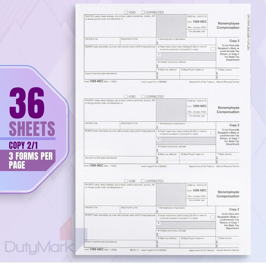 1099 NEC Forms 2024 50 Pack 4 Part Laser Tax Forms Kit Pack Federal/State 1096