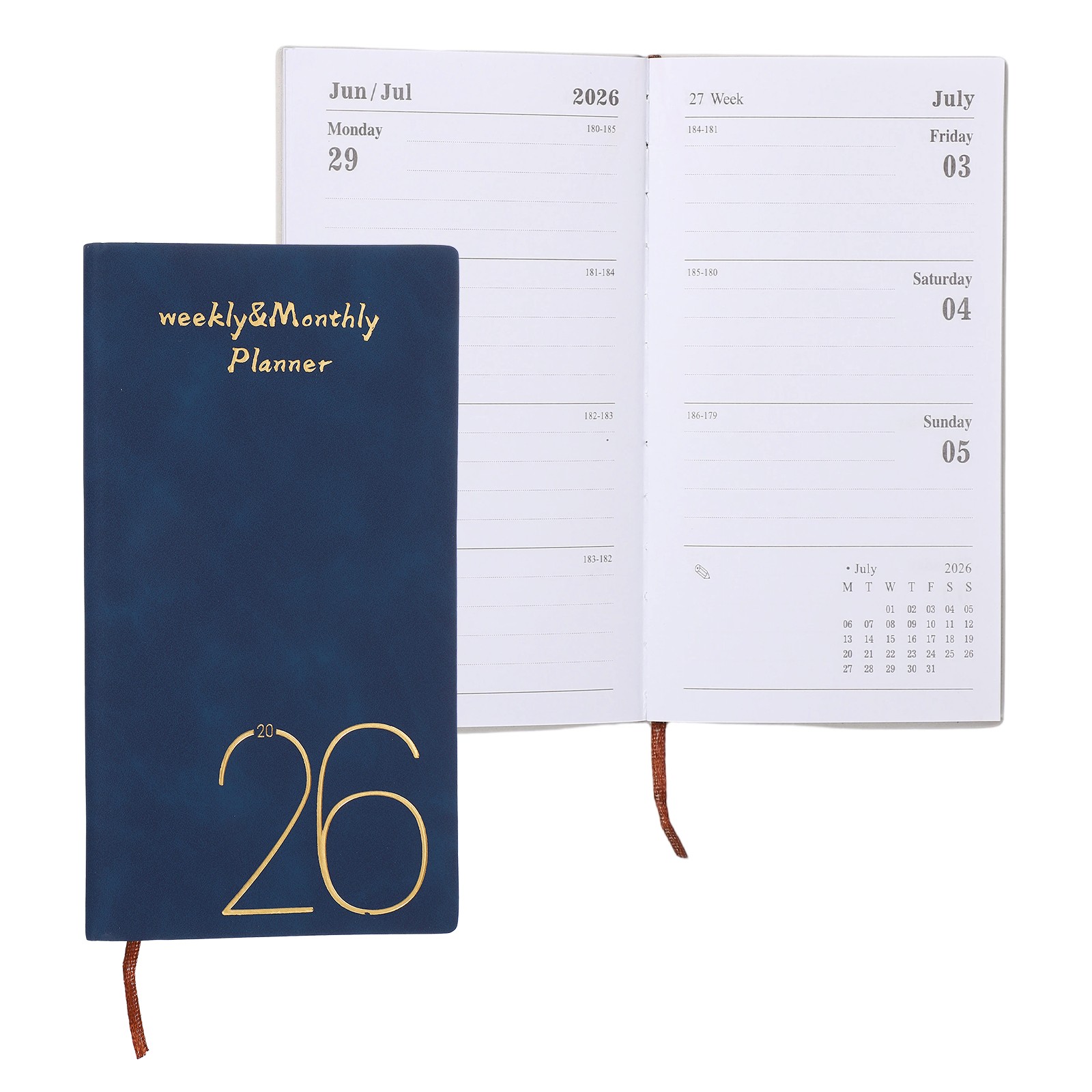Daily Planner Notebook, A6 6.9 x 3.7″ 2026 to Do List Notebook, Dark Blue