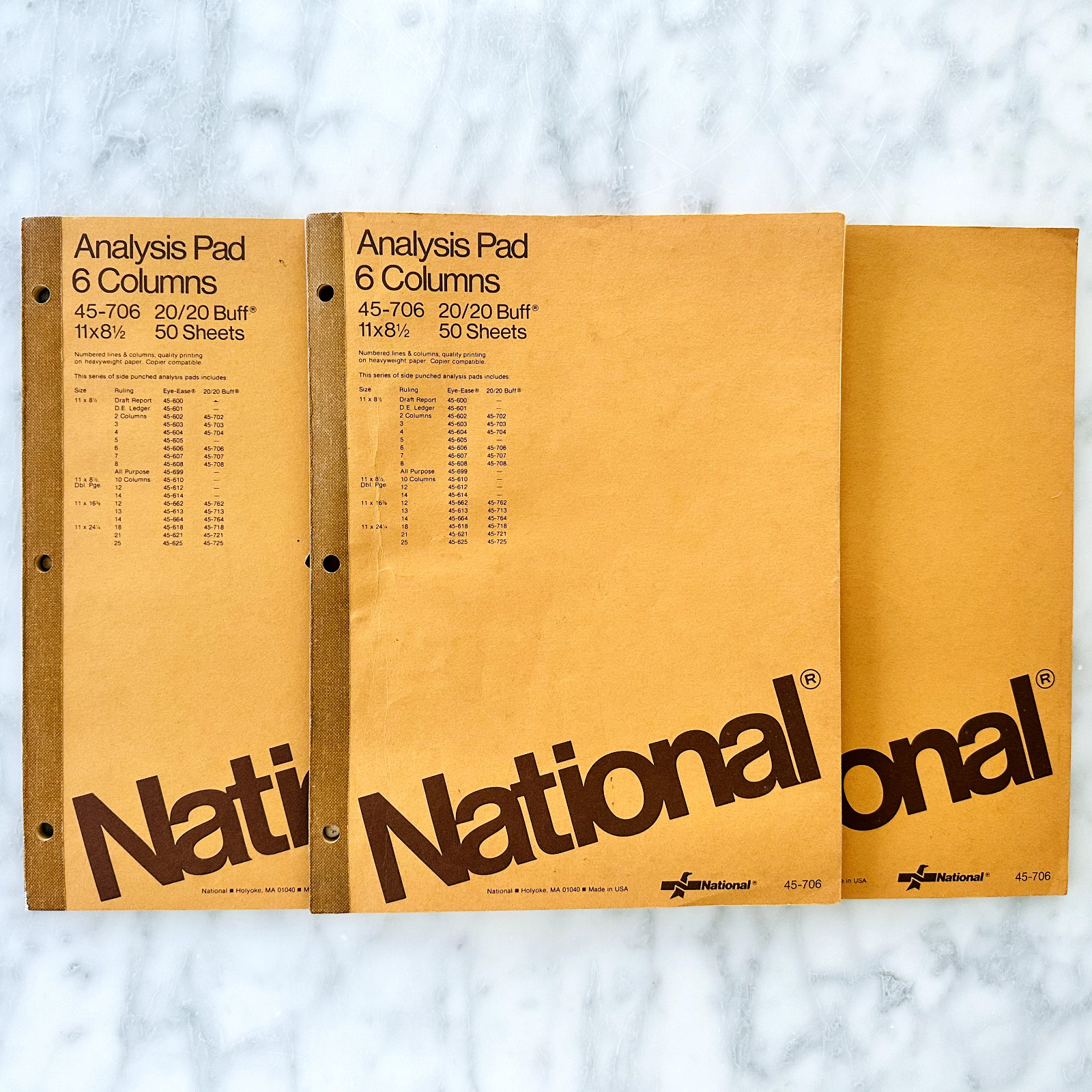 3 Vintage National Brand Analysis 6 Column Pads 50 Sheets *1 w/45 Sheets #45-706