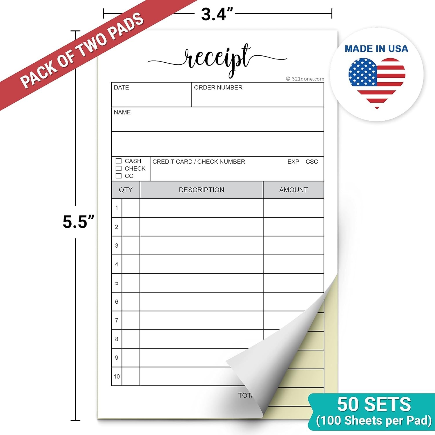 Receipt Book with Carbon Copies, 2-Pack for Small Boutique Business, 2-Part C…