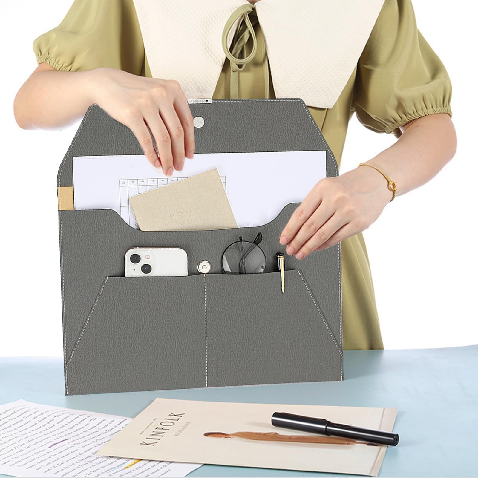 VANRA File Folder Document Holder Organizer Waterproof Portfolio Leather Gray