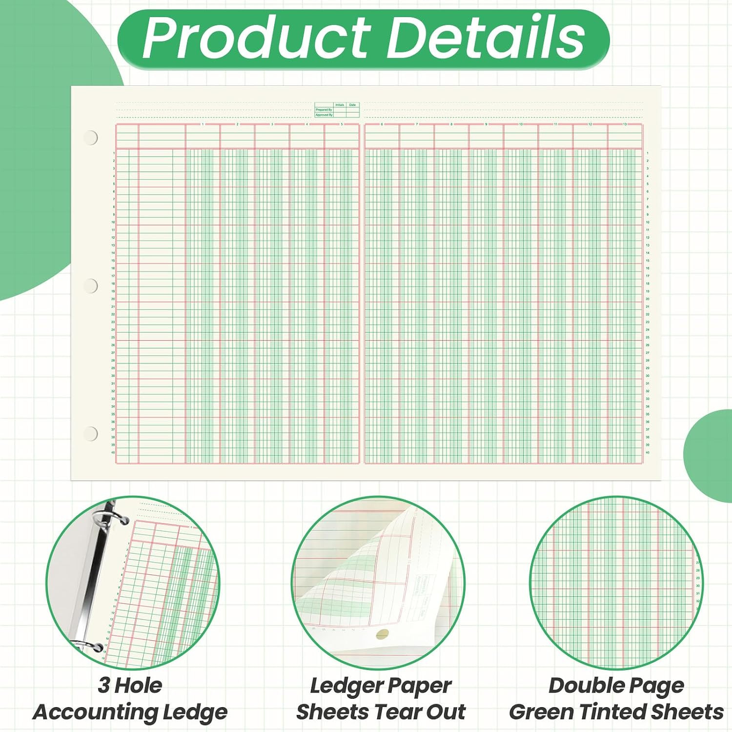 2 Pads 13 Column Ledger Columnar Analysis Pad 3 Hole Analysis Accounting Book…