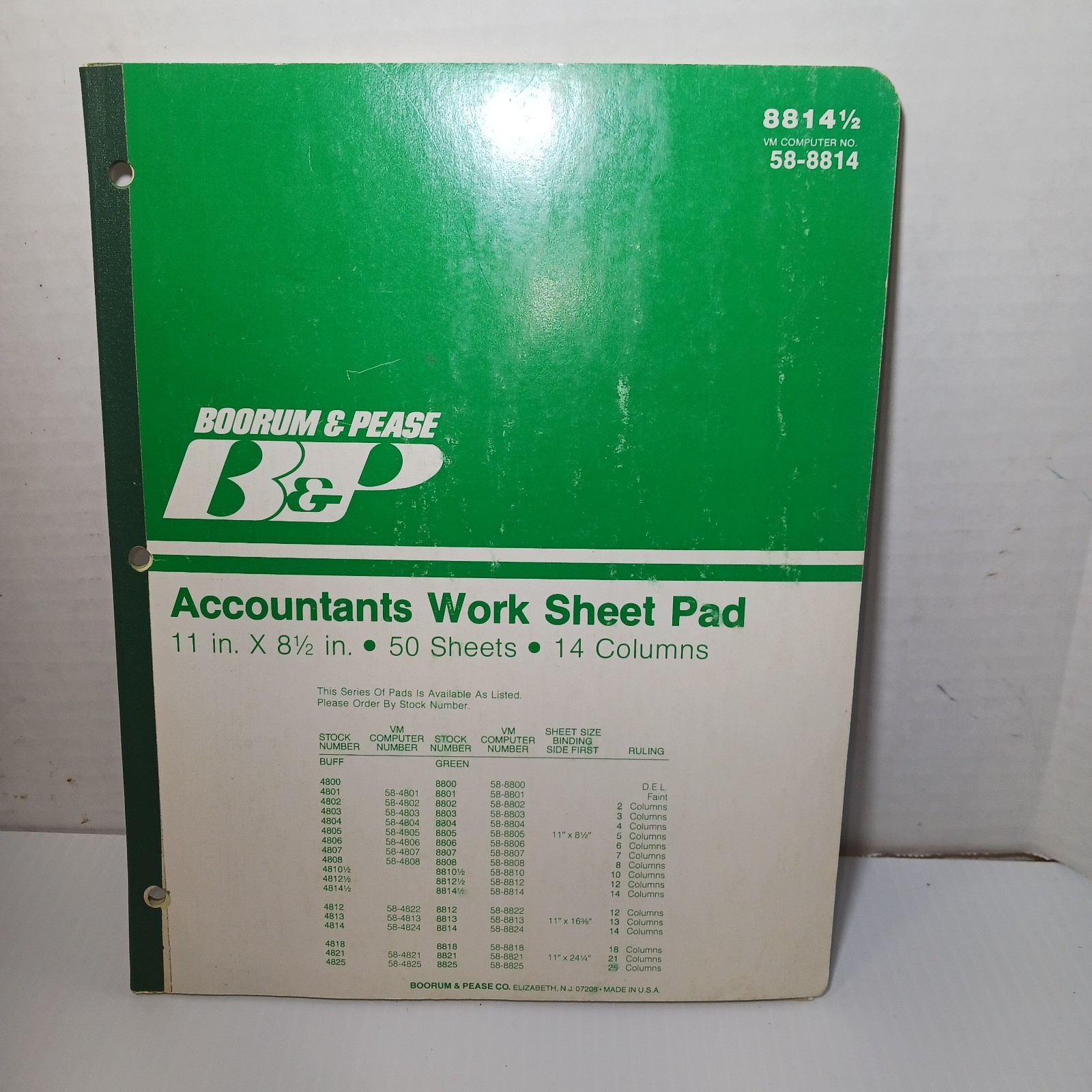 Boorum & Pease #8814-1/2 Accountant Worksheet Pad 14 Columns 32 Dbl Sided Sheets