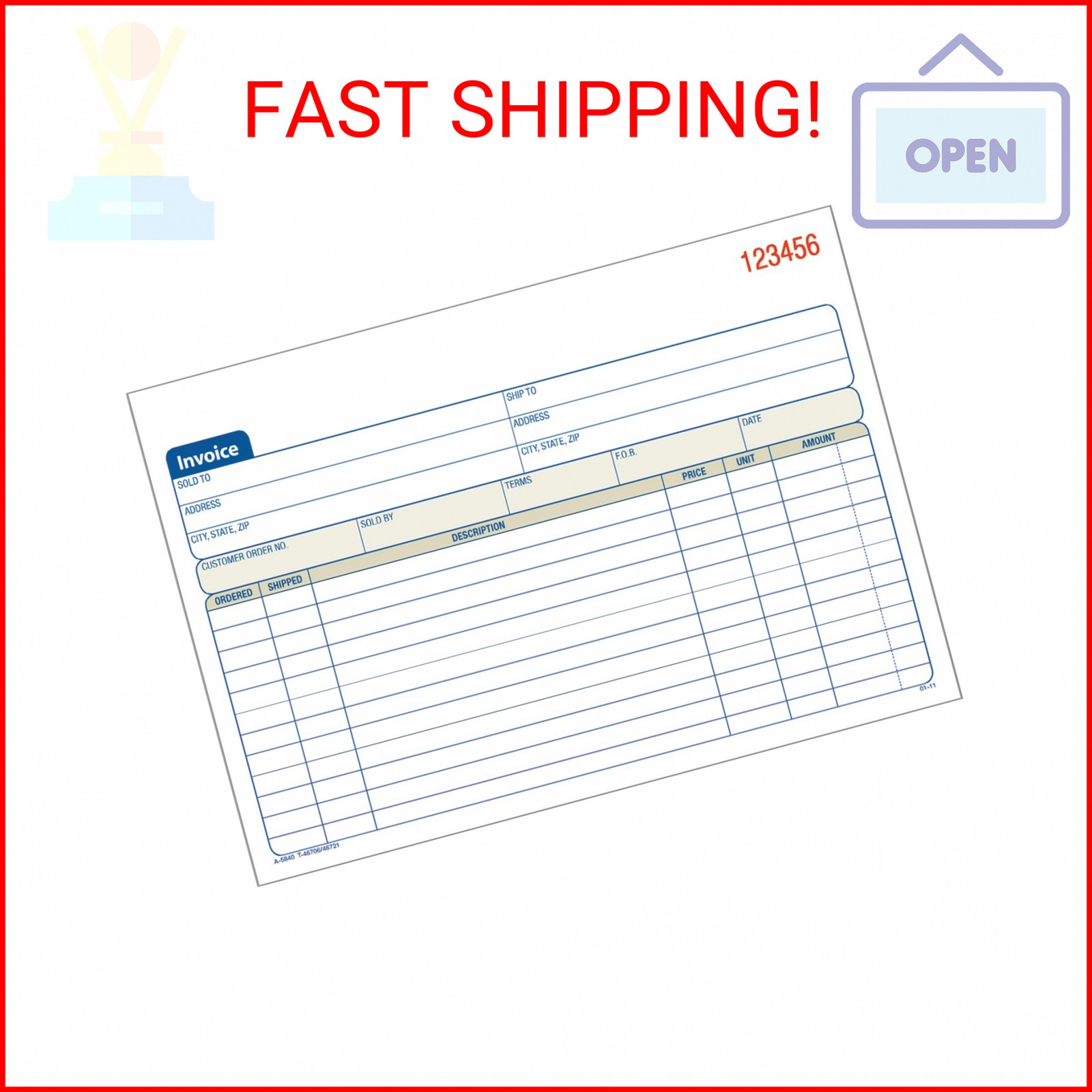 Adams Invoice Book, 3-Part, Carbonless, 5.56 x 8.44 Inch, 50 Sets per Book, Whit