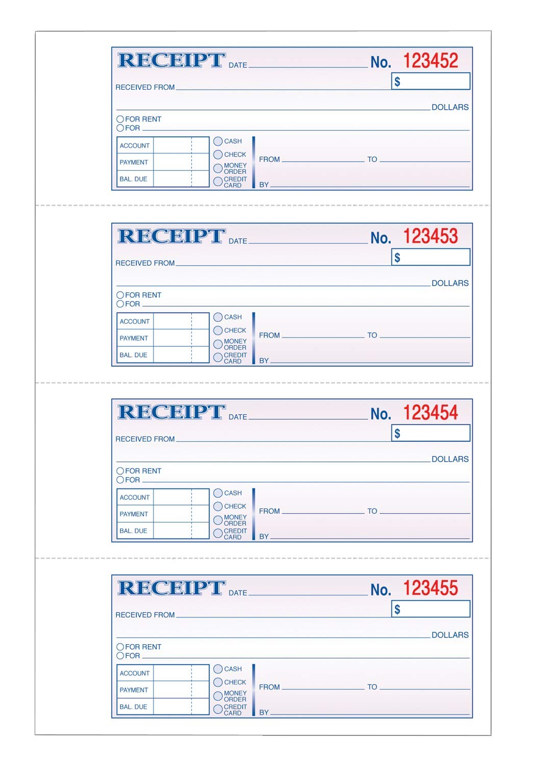 Money/Rent Receipt Book, 3-Part, Carbonless, 11 x 7-5/8 Inches, 4 Receipts/Pa…