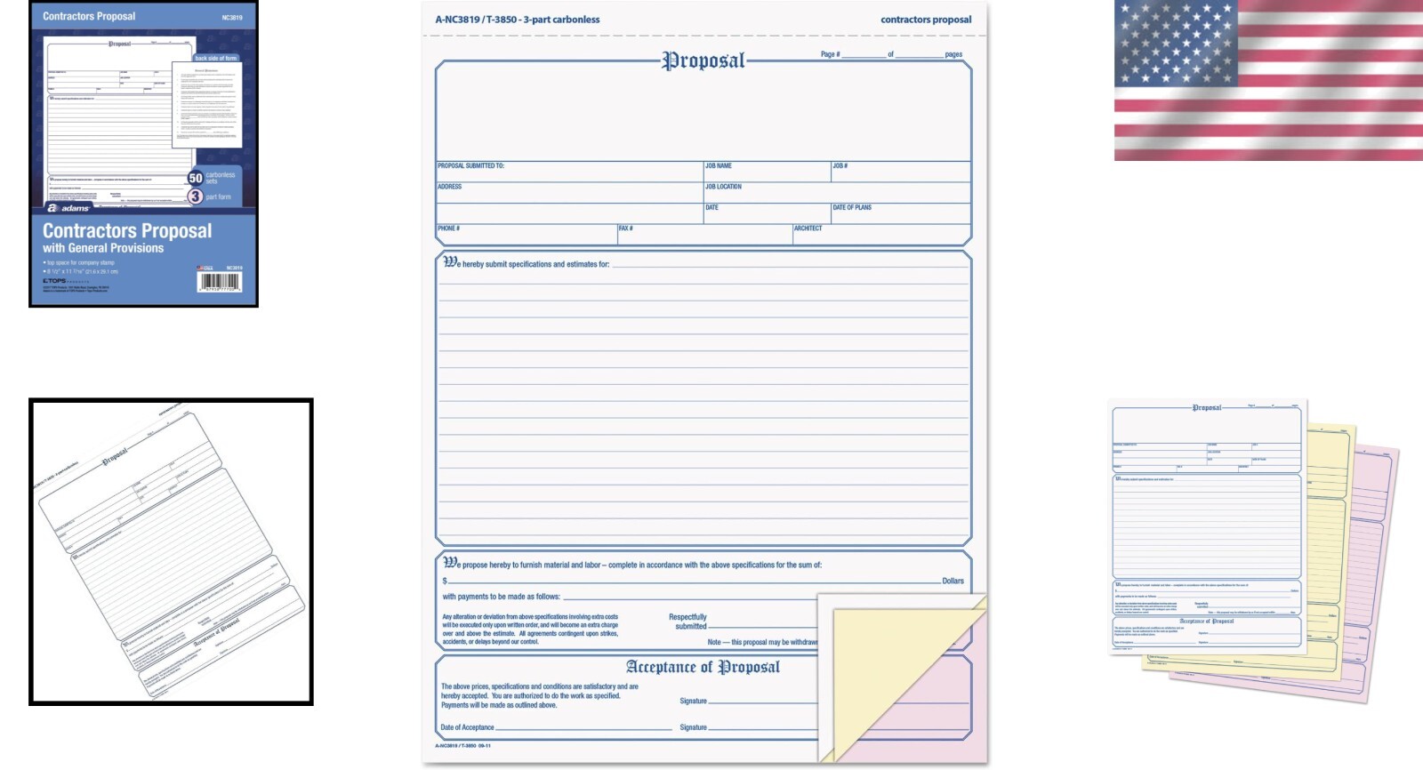 Efficient 50-Pack Contractor Proposal Forms – 3-Part, Color-Coded Convenience
