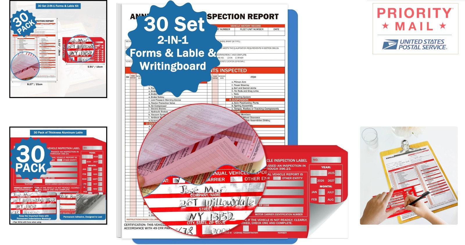 30 Set Vehicle Maintenance Inspection Forms With Weatherproof Aluminum Decals