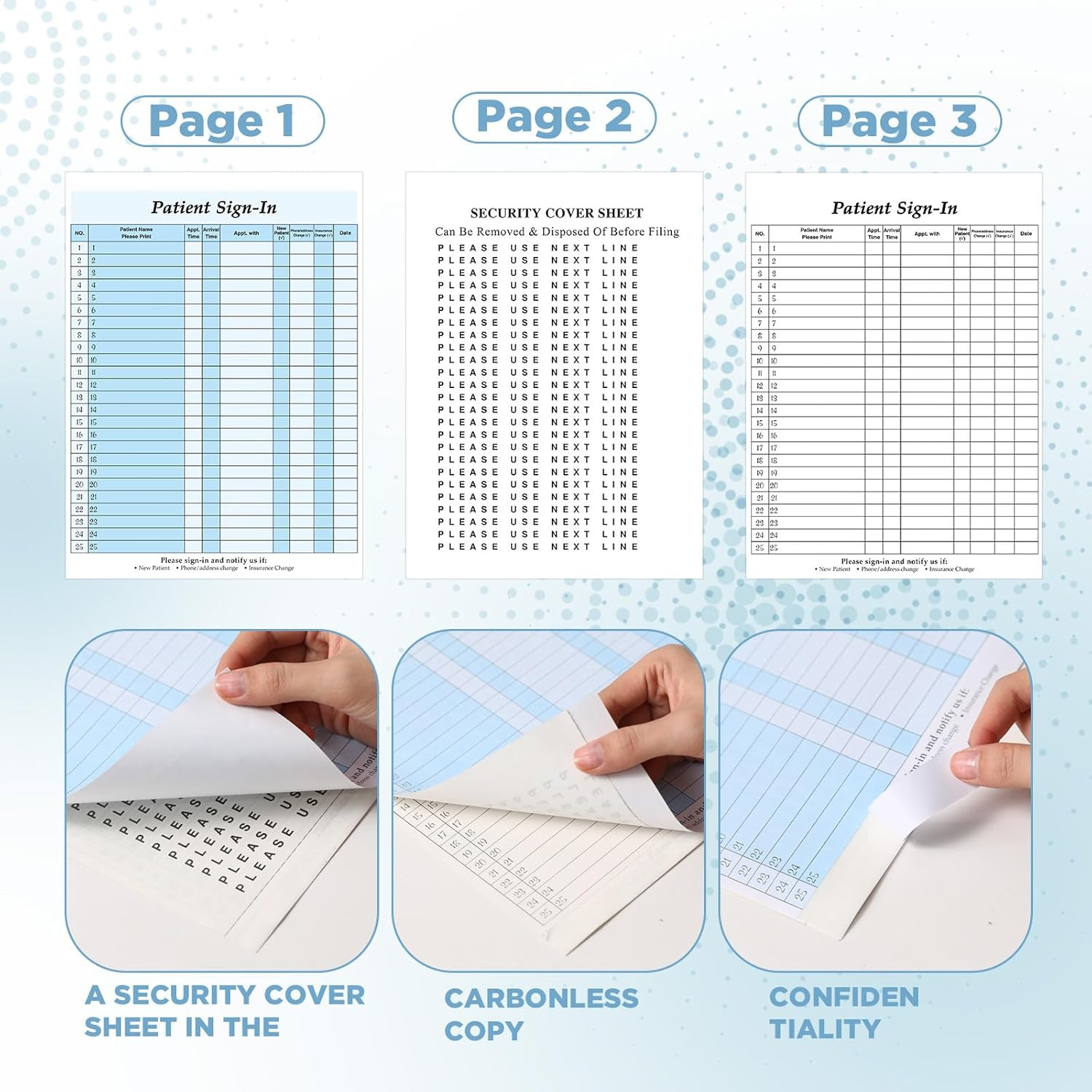 150 Pack Patient Sign in Sheets Carbonless 3 Part Patient Sign in Label Forms Pe