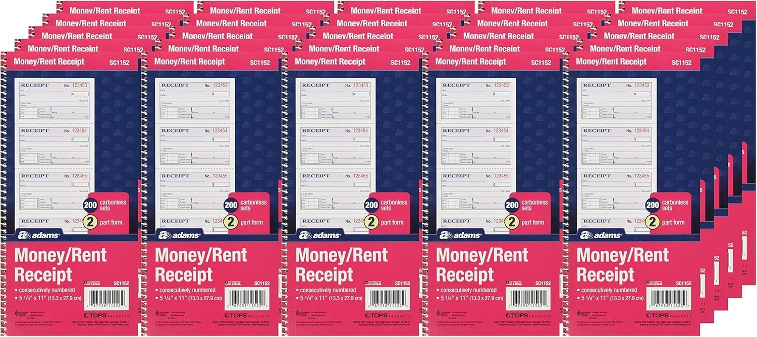 5-1/4″ x 11″ Carbonless Receipt Book – 200 Sets, Ideal for Landlords & Daycare