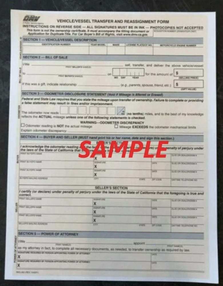 (50) CA Vehicle REG 262 FORMS California Bill Of Sale BOS Transfer Reassignment