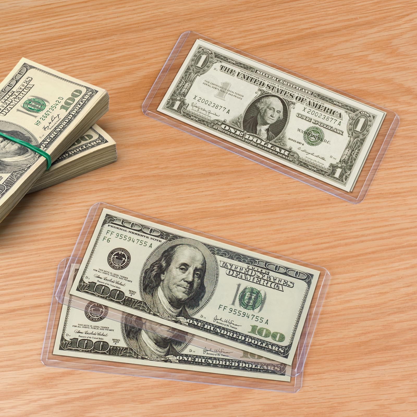 Dollar Bill Sleeves 30 Pack 6.8″ x 2.9″ Clear Waterproof Hard Plastic Organizer