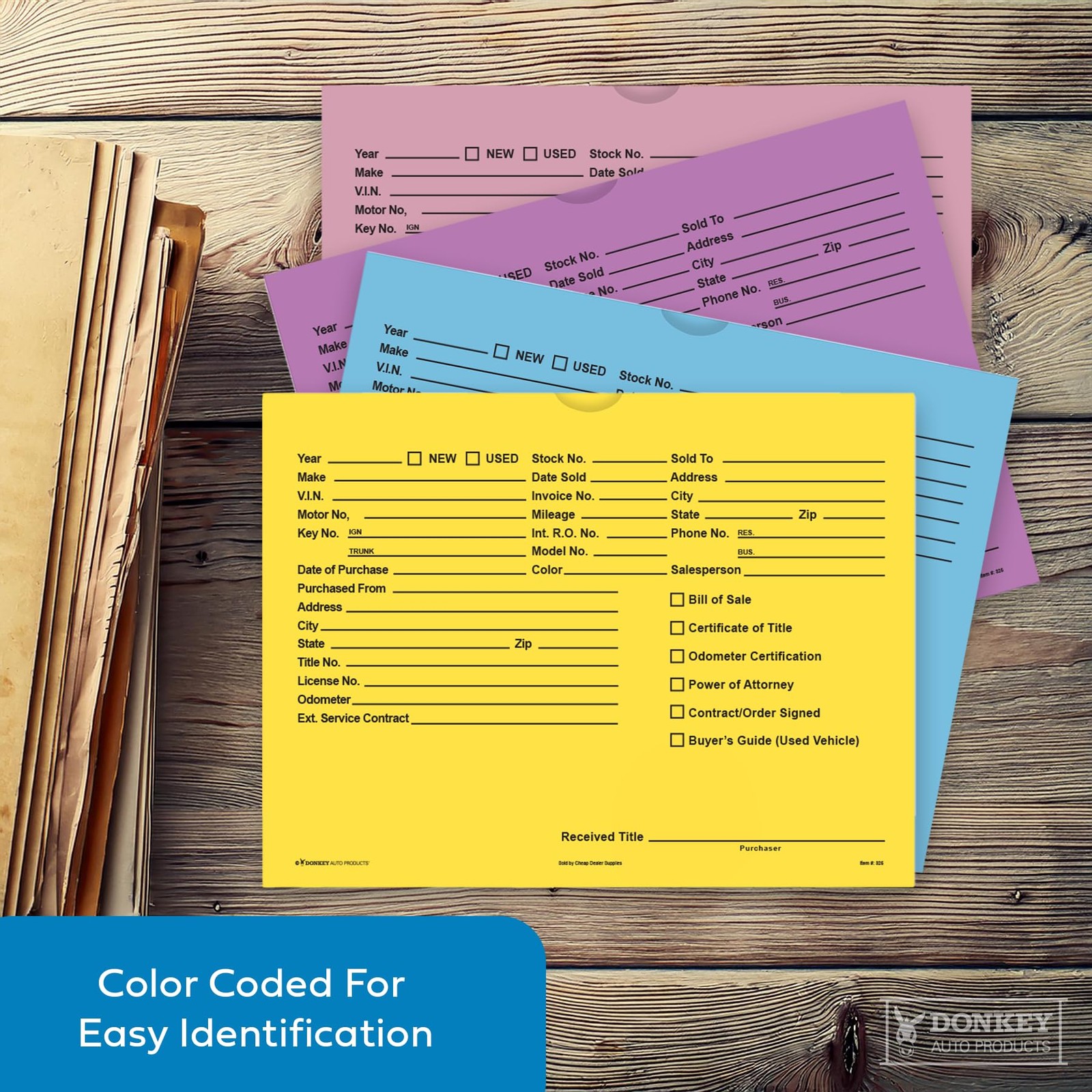 Printed Vehicle Deal Envelopes 9×12 Jackets (100 shrink One Size, Yellow