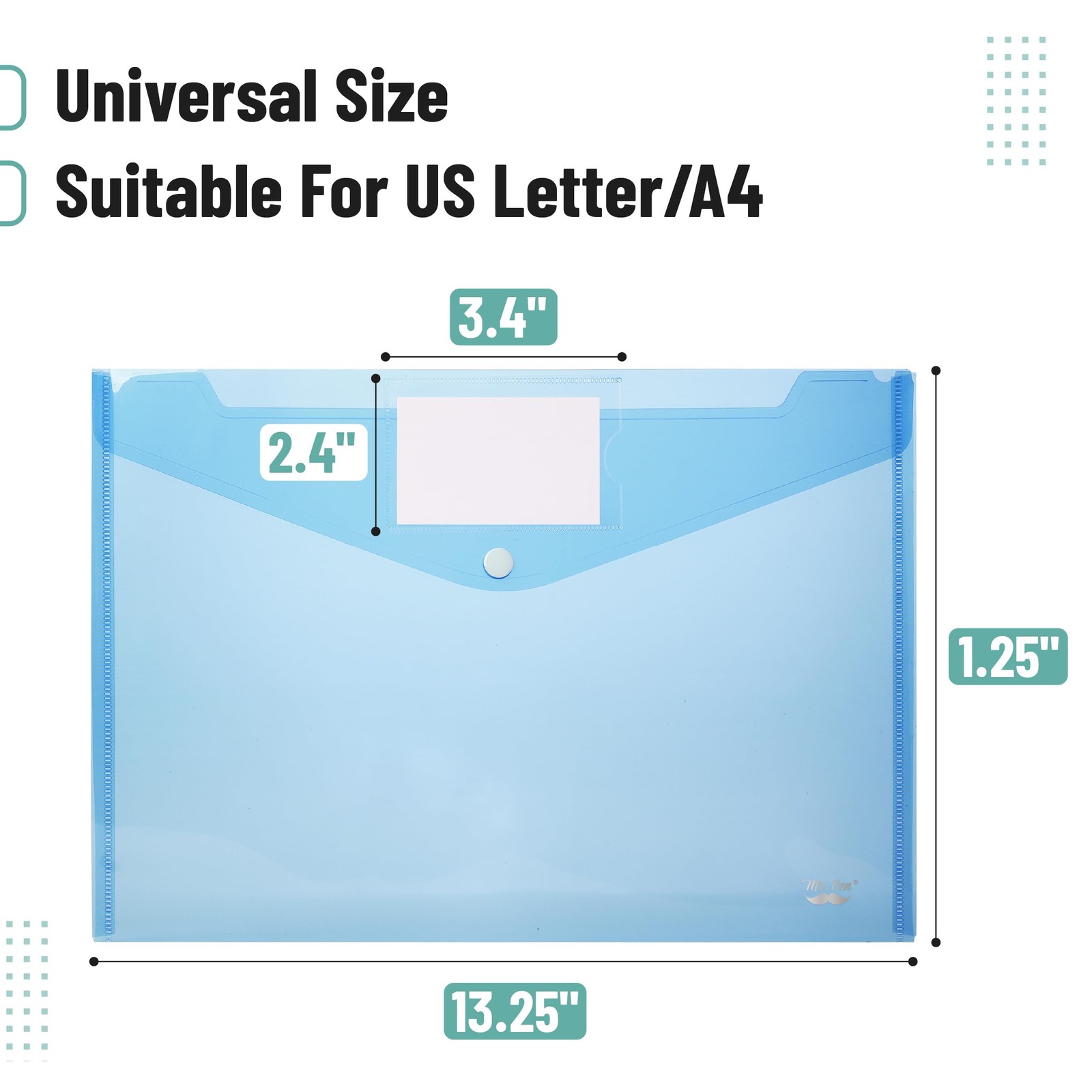 Mr. Pen- Plastic Envelopes, 10 Pack, A4, Letter 10 Assorted Colors