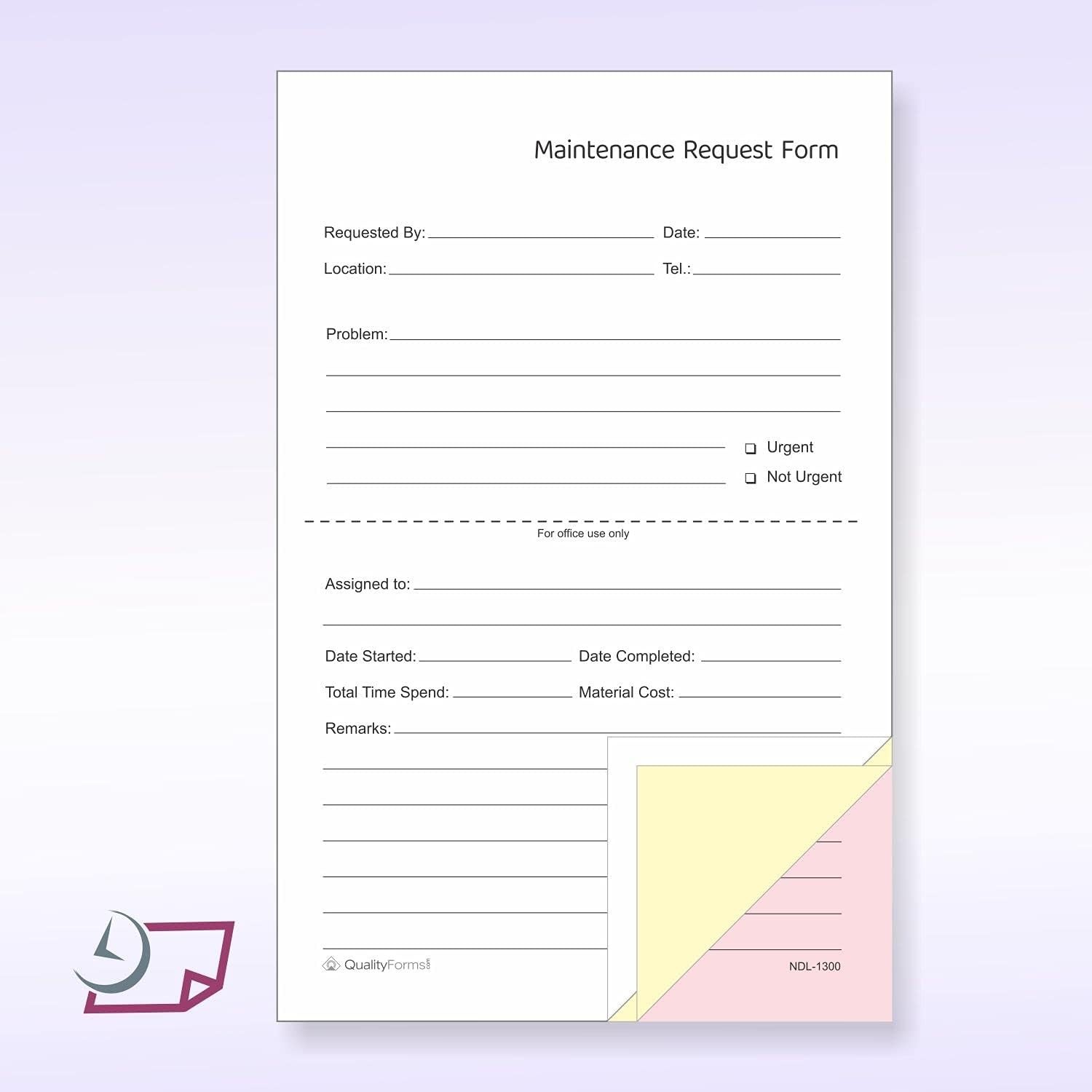 100 Sets Maintenance Request Forms – 3 Part NCR Carbonless;;