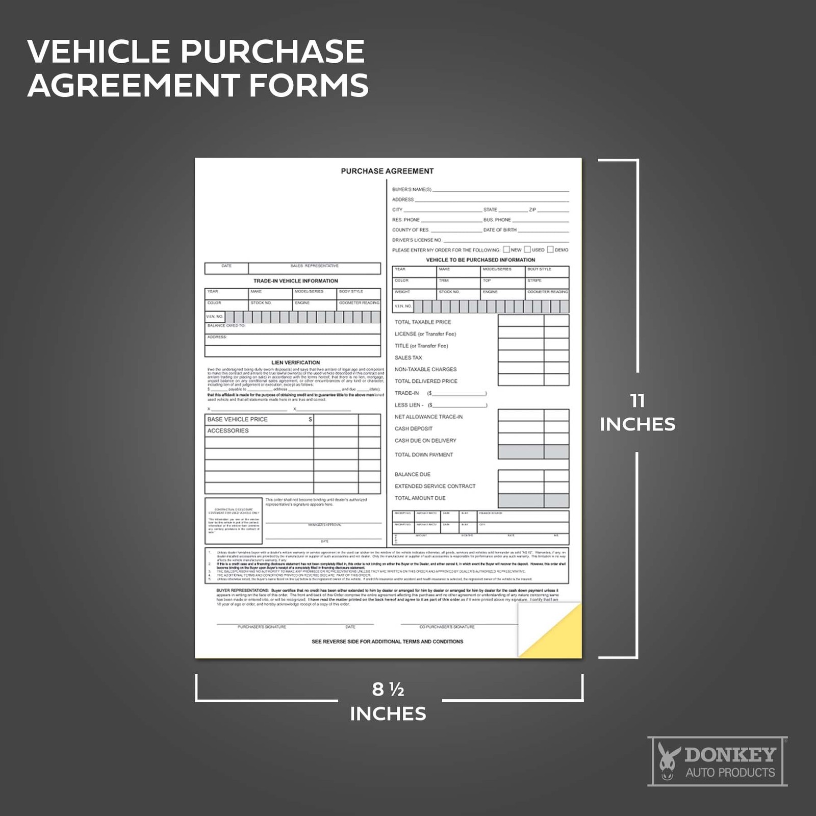 Vehicle Purchase Agreement Forms (2-Part) (100 per 8.5″ x 11″, White, Canary