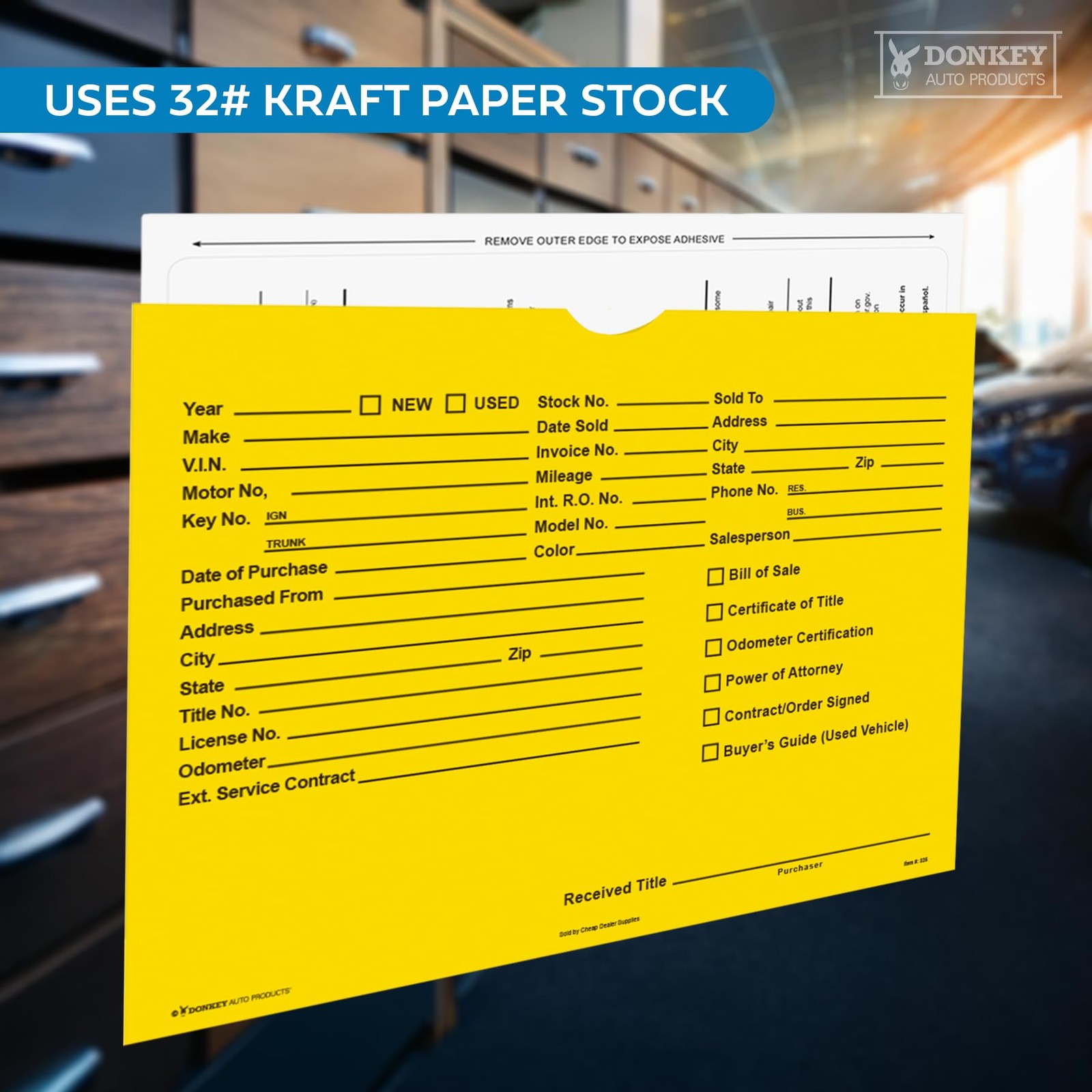 Printed Vehicle Deal Envelopes 9×12 Jackets (100 shrink One Size, Yellow
